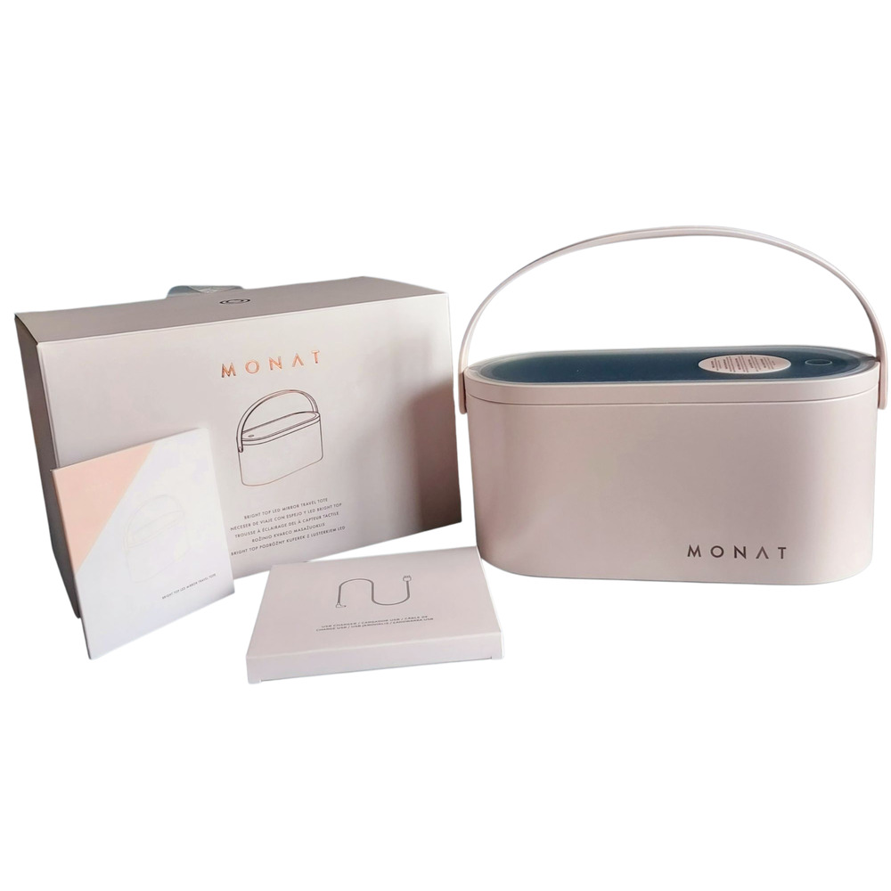 NIB NEW Monat Bright Top LED Mirror Makeup Cosmetics Travel Tote Case Hard Sided - Picture 7 of 7